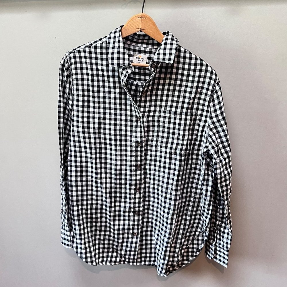 Marine Layer Women's Black and White Checkered Flannel‎ Shirt- Size Small